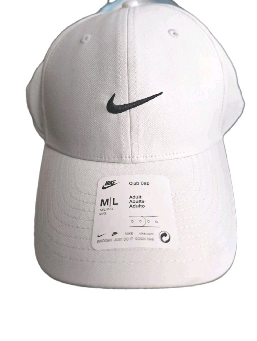 Nike Dri-Fit Club Cap Structured Swoosh Hat White Unisex Sz M/L  FV5563-100 $34